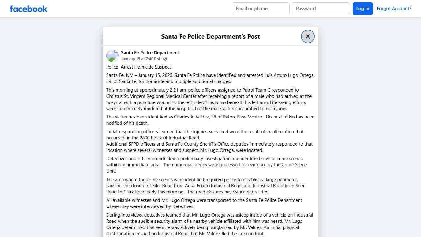 Police Arrest Homicide... - Santa Fe Police Department Facebook