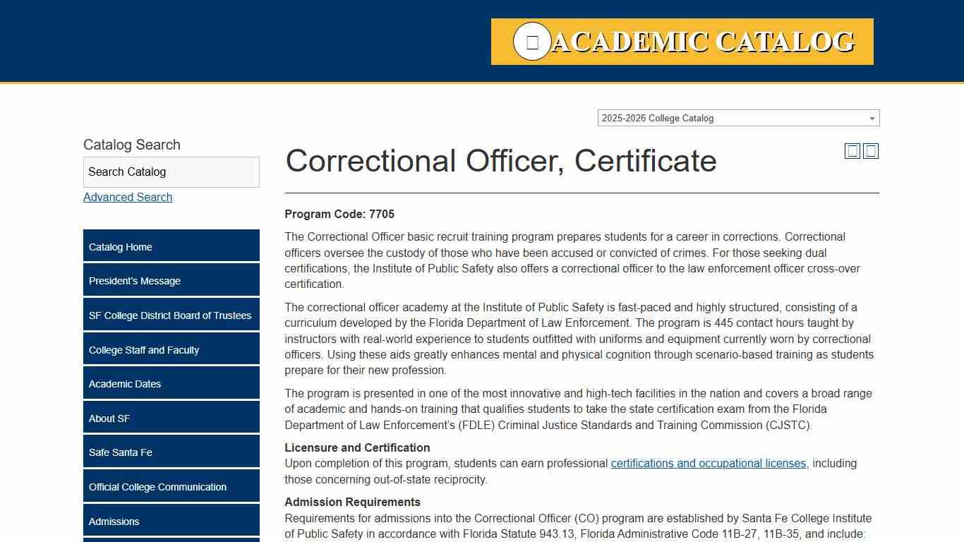 Program: Correctional Officer, Certificate - Santa Fe College